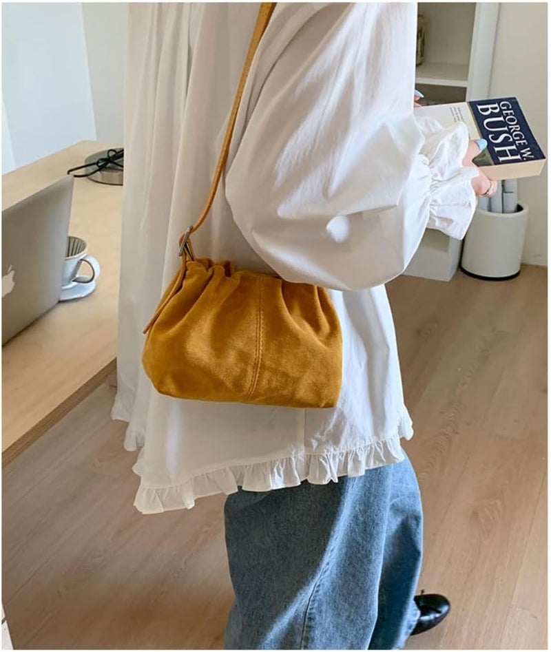 KeAiDMon Women Vintage Suede Handbags Tote Handbag Drawstring Bucket Bag Slouchy Crossbody Shoulder Bag Satchel Everyday Purse - Image 4